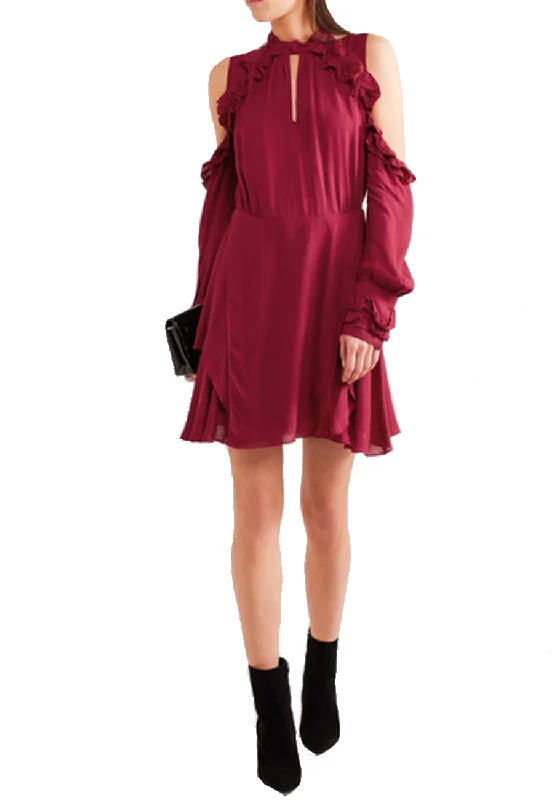 Burgundy Hanie Cold Shoulder Voile Dress